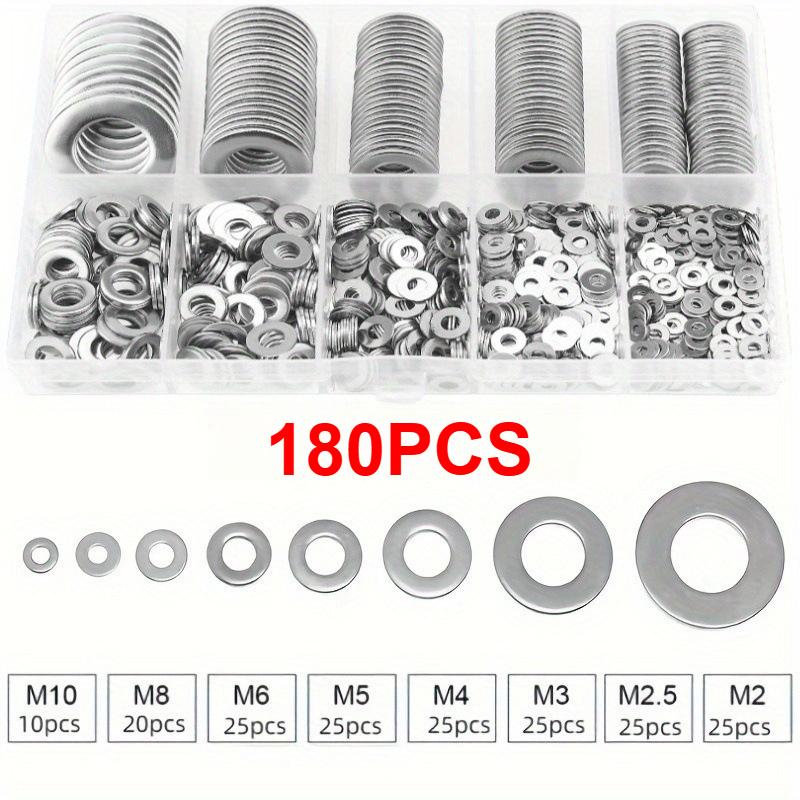 80/180/360/540/720pcs M2 M2.5 M3 M4 M5 M6 M8 M10 Stainless Steel Flat Washer Plain Gaskets Metal Washers Rings for Screw Bolt Assortment Kits