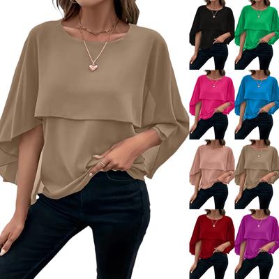 Haut Décontracté Mode Femme Col Rond Manches Cape