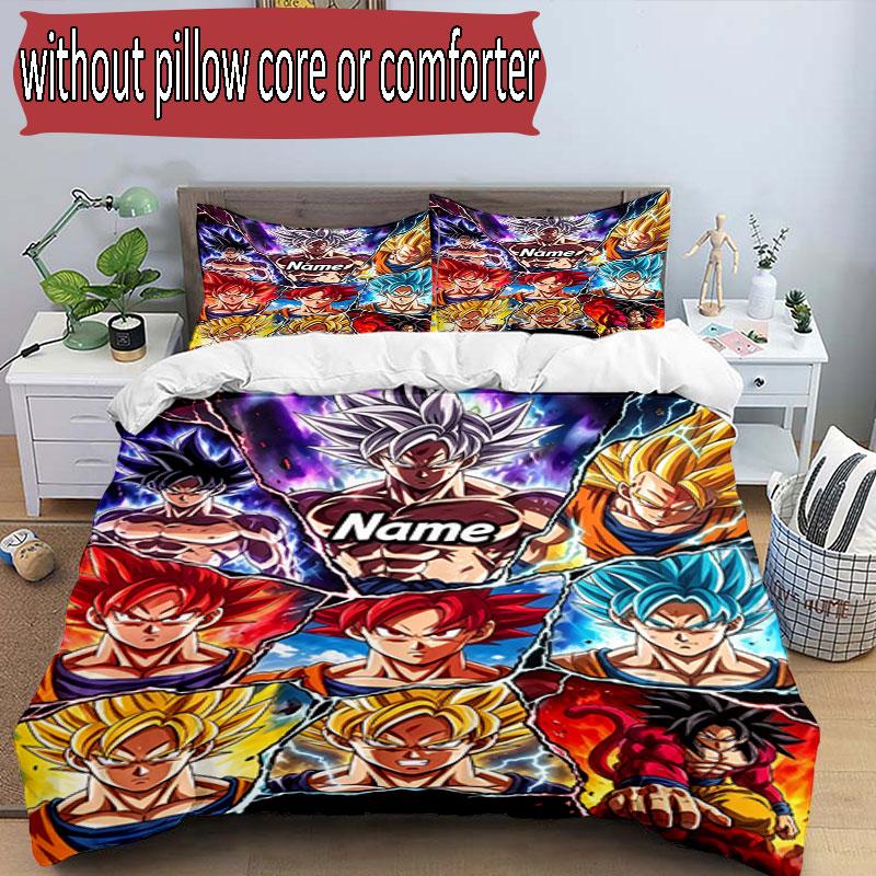 3-teiliges Bettbezug-Set (1 * Bettbezug + 2 * Kissenbezug, ohne Kern), Benutzerdefinierter Name Dragon Ball Z Muster Bettwäscheset, Heim Schlafzimmer Dekor Geschenk