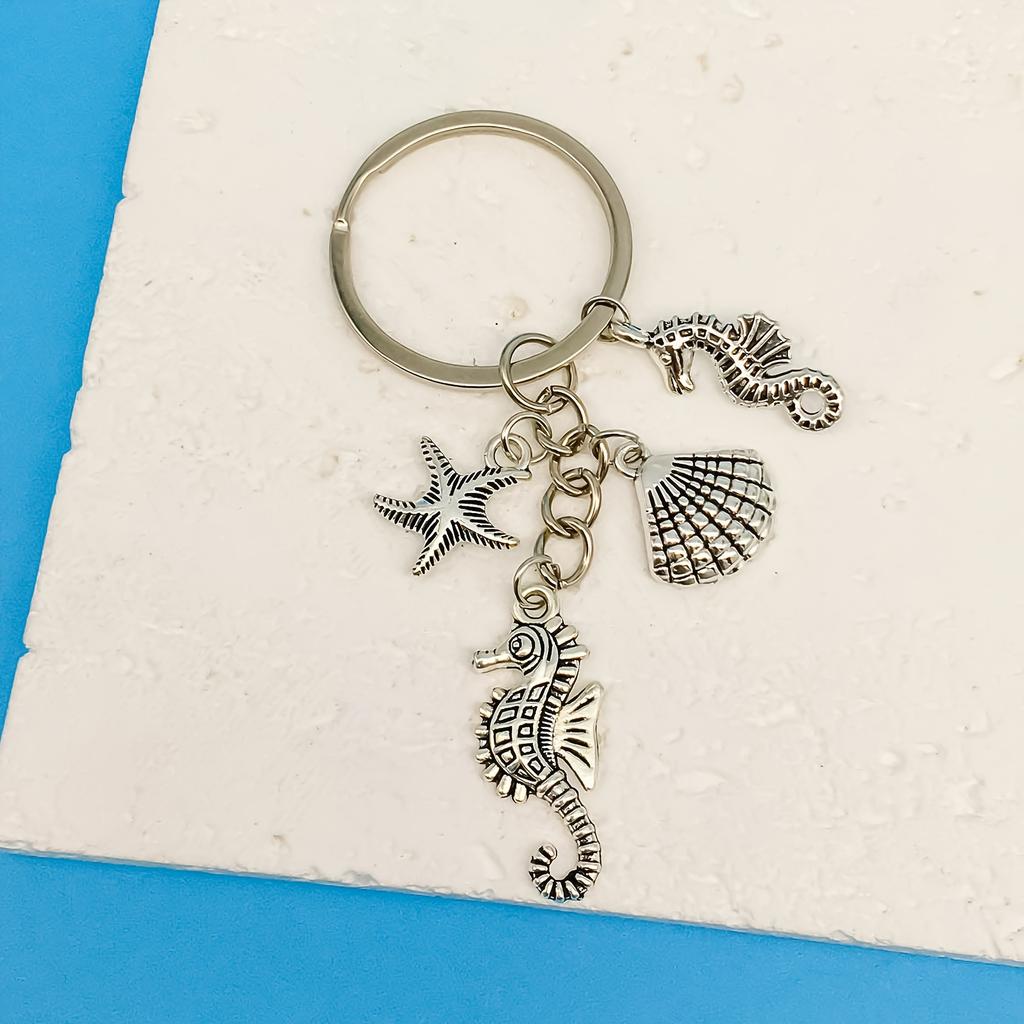 1pc Sea Life Starfish Shells And Seahorse Alloy Pendant Keychain - Beach Theme - For Beach Lovers - Perfect Gift for Friends & Family