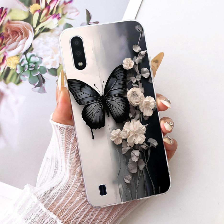 For Samsung Galaxy A01 Case SM-A015F Luxury Butterfly Tree Painted Cover Soft Silicone Case For Samsung A01 M 01 Galaxy M01 Bags