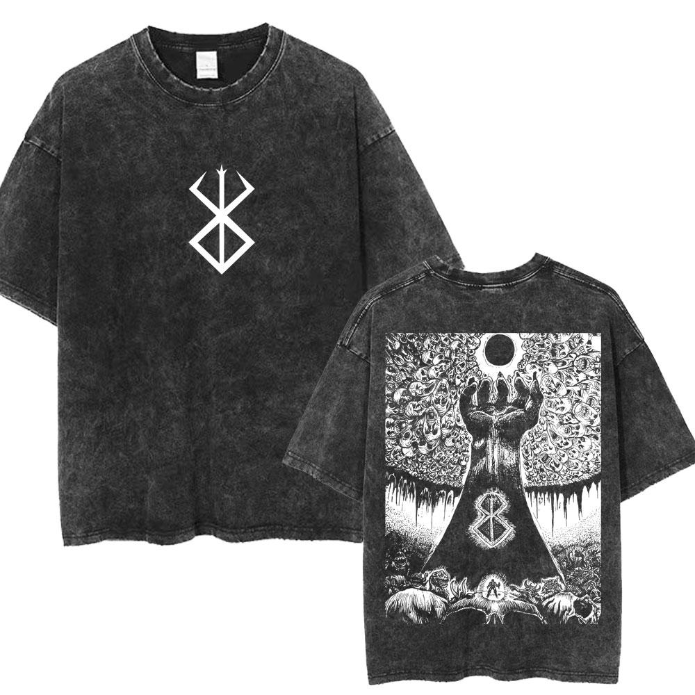 Japan Anime Guts Berserk Guts Wash T-Shirts Swordsman Gatsu Sacrifice Zodd Classic Short Sleeve Oversized Cotton T Shirts