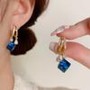 Blue Crystal Sugar Cube Earrings Small And Exquisite Luxury Elegant Ear Studs
