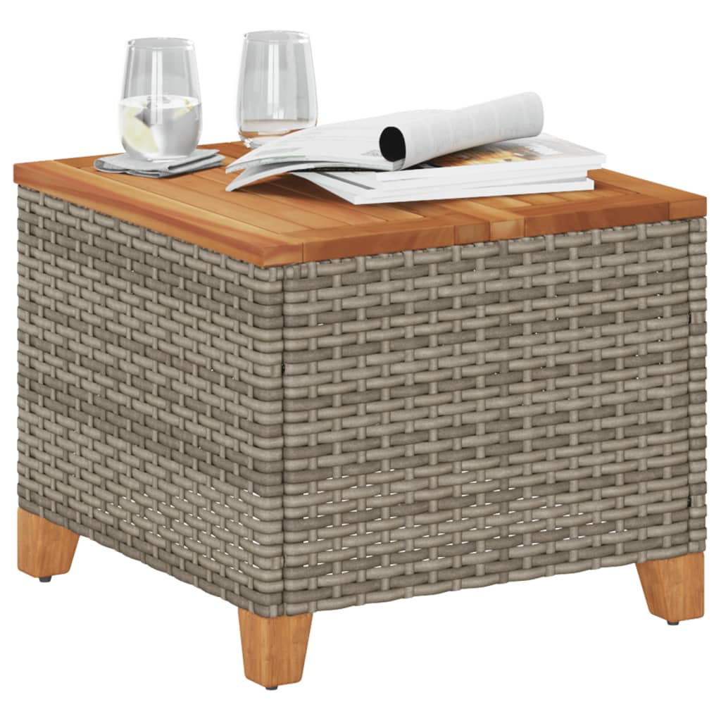 Garden Table Gray 45x45x37 Cm Poly Rattan Acacia Wood