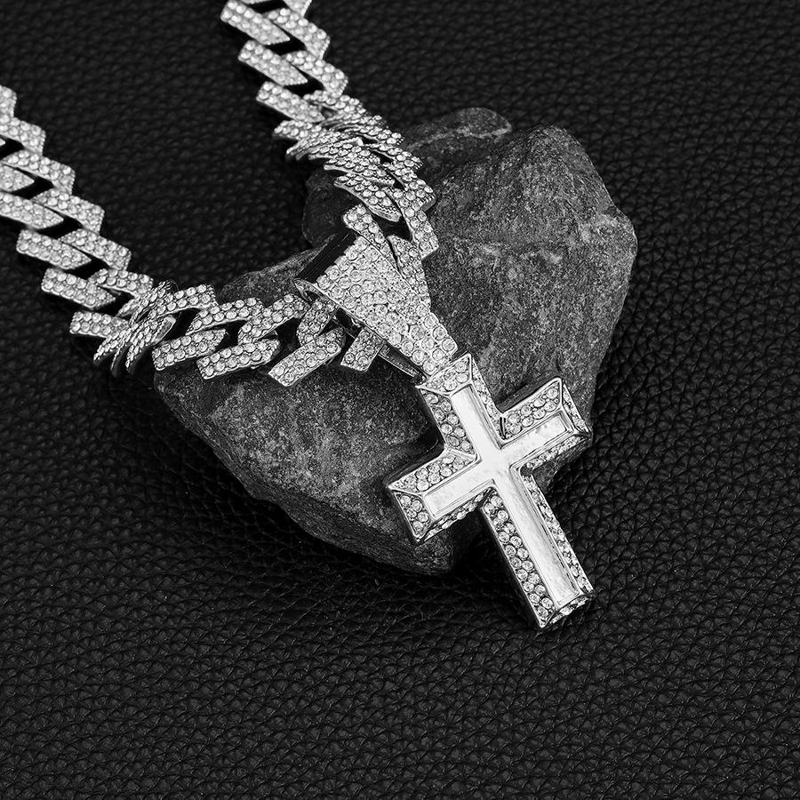 Personalized Cross Cuban Necklace Vintage Hip Hop Alloy Full Diamond Cross Pendant