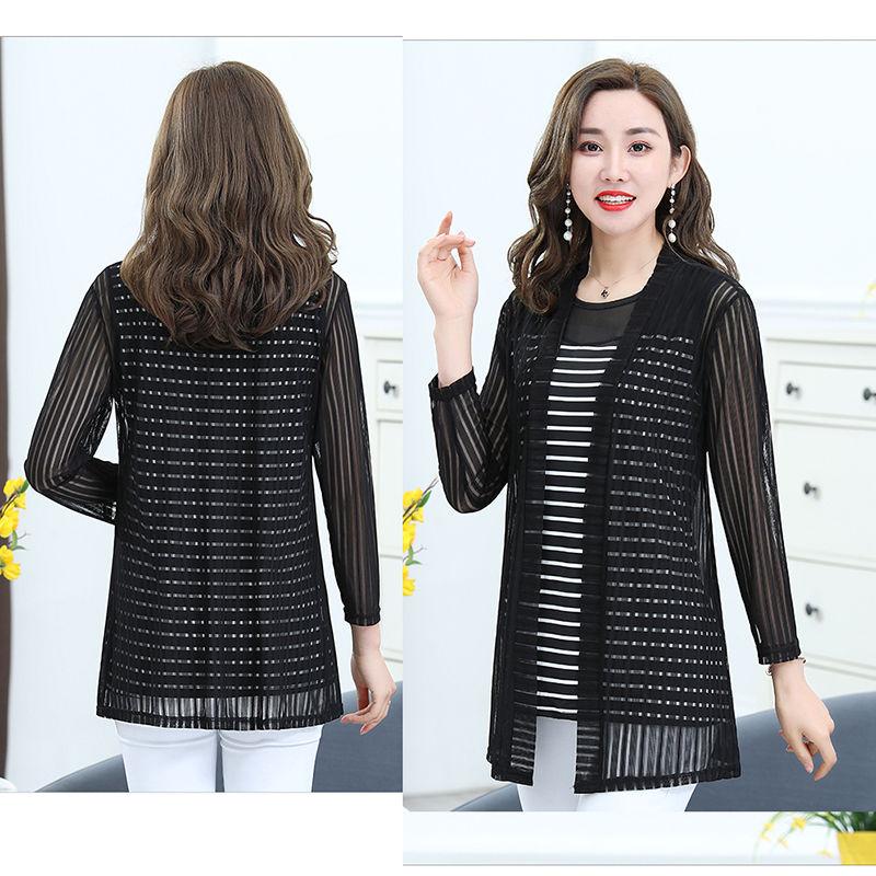 

Женский сетчатый кардиган свободного кроя средней длины с тонкой внешней курткой и рубашкой с солнцезащитным козырьком и кондиционером на весну и лето 3XL чёрный