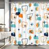 Retro Geometric Shapes Print Waterproof Shower Curtain For Bathroom, Modern Abstract Design High-End Toilet Partition Curtain