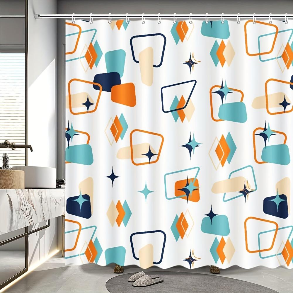 

Retro Geometric Shapes Print Waterproof Shower Curtain For Bathroom, Modern Abstract Design High-End Toilet Partition Curtain W60H190(CM)-1 Pcs