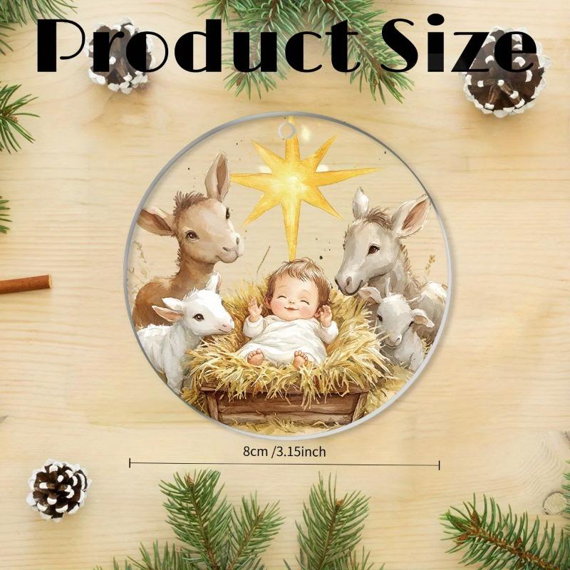 2D Flat Virgin Mary Animal Star Round Acrylic Wooden Sign, Christmas Tree, Home Decor Plaque Hanging Wall Art Decorative Garden Decoration for Room Do