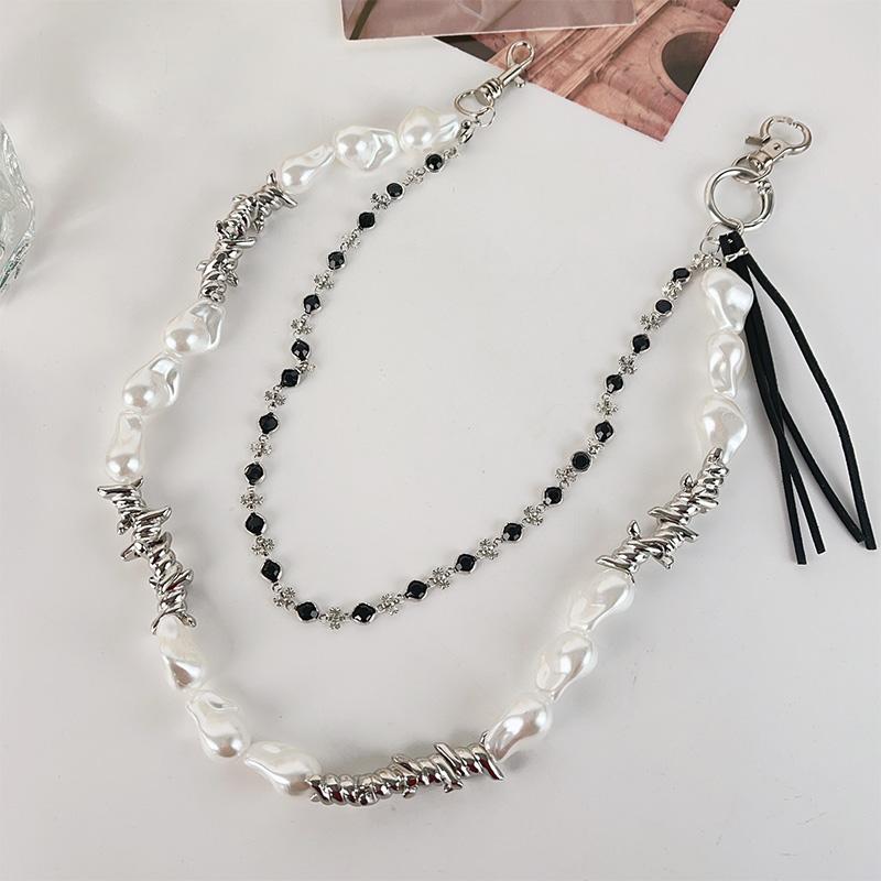 Modische Perlen-Hüftkette Herren Accessoires Y2k Retro Punk Quasten Hosenkette Damen Amerikanischer Hip-Hop Hüft Accessoires