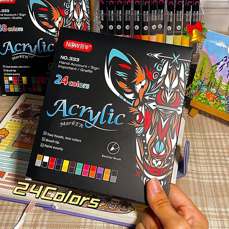 Professional Art Use48/72-Color Acrylic Paint Markers, Dual-Tip Fine And Brush Tip Pens, Suitable For Stone, Wood, Calligraphy