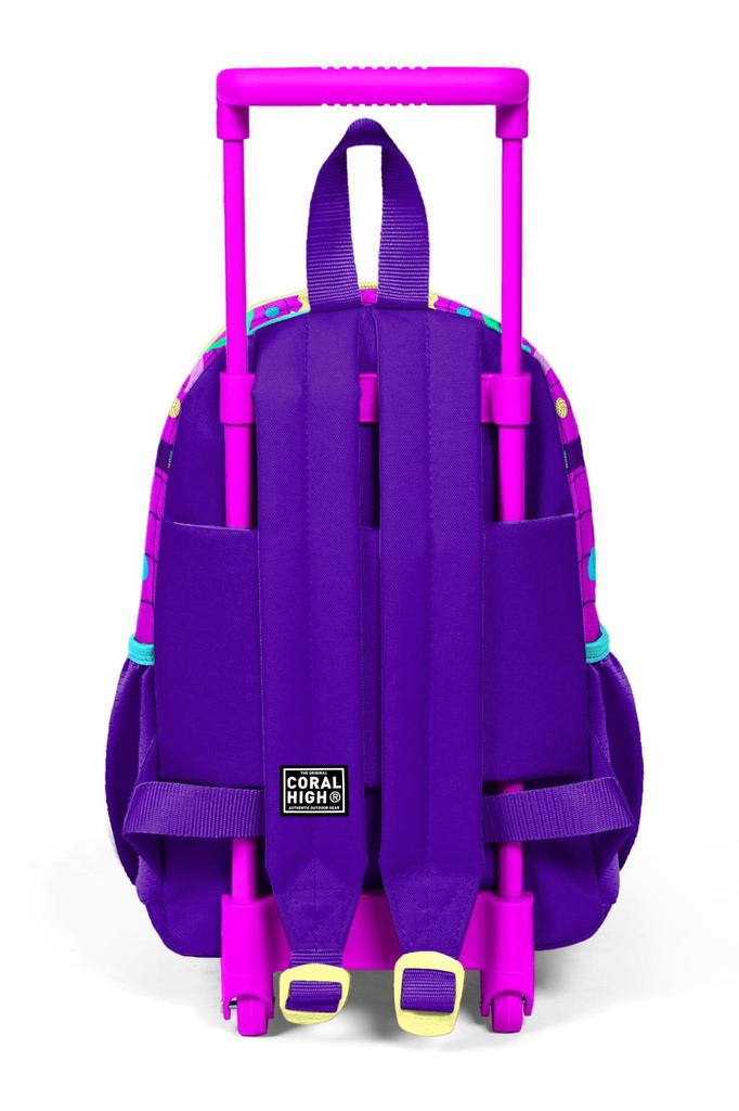 Minik Yuva Cestovní batoh s kolečky Růžovo-fialový s volejbalovým vzorem Dvoukomorový 24061