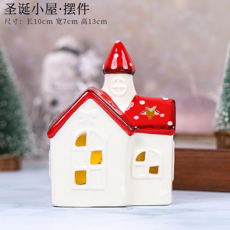 Christmas, Ceramic Small House, Snowman, Deer, Old Man, Hollow Design, Christmas Handicraft Ornaments, LED Light Atmosphere Decoration, Small Gift