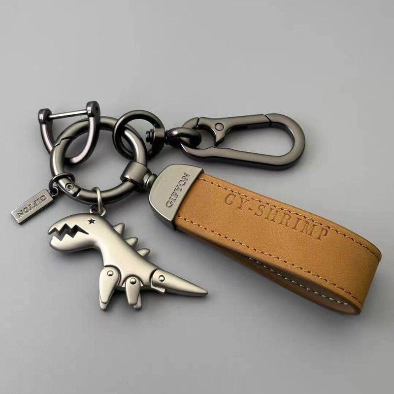 Small Dinosaur Car Keychain Motorcycle Decorative Accessories Single Leather Metal Keychain Handbag Pendant Small Gift