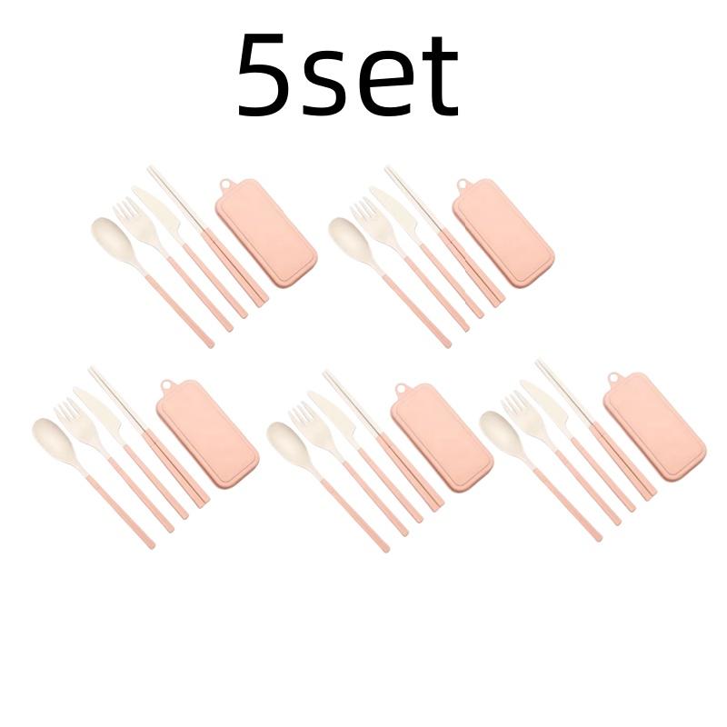 4Pcs Wheat Straw Dinnerware Set Portable Tableware Knife Fork Spoon Chopsticks Set Travel Cutlery Eco-Friendly Utensil Box