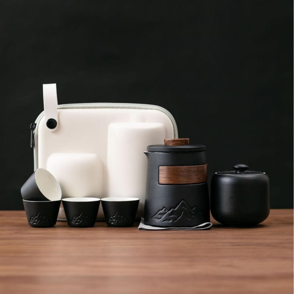Ceramic Portable Travel Tea Set 1 Pot 4 Cups Camping Outdoor Single Person Drink Business Souvenir