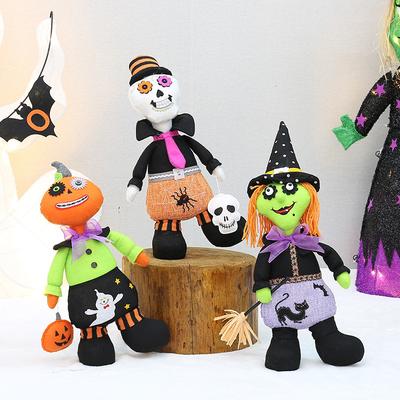 Cross-border Ghost Festival Halloween Party Decoration New Machine Embroidery Fabric Pumpkin Head Skull Witch Doll Set Ornament