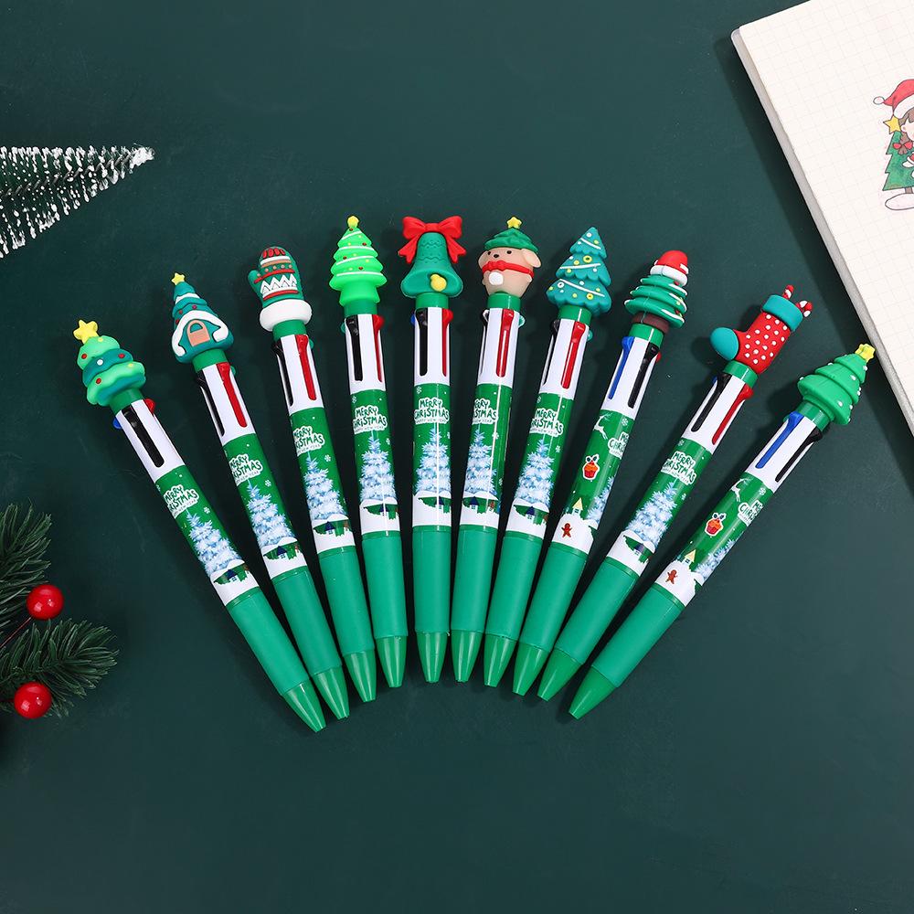 40Pcs 0.7mm Christmas Themed Multicolor Ballpoint Pen Retractable Multicolor Pen 4 Color-in-1 Ballpoint Pen for Noting Drawing