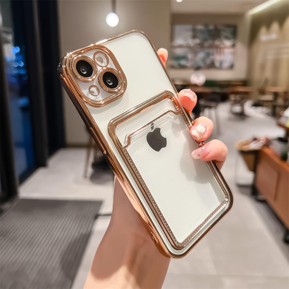 16 Pro Max Photo Pocket Shockproof Silicone Cover For For Iphone 11 12 13 14 15 Electroplated Transparent Card Holder Wallet Case
