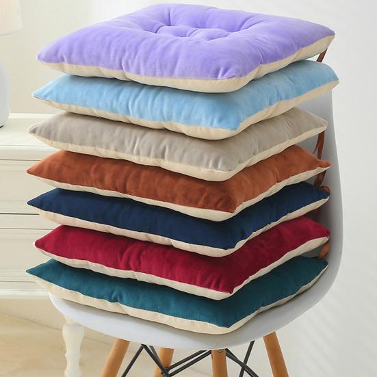 Decorative Contrast Edging Seat Pad Square Chair Cushion, Soft Plush Cushion with Straps, 15.75" x High Resilience Tatami Non Slip for Dining