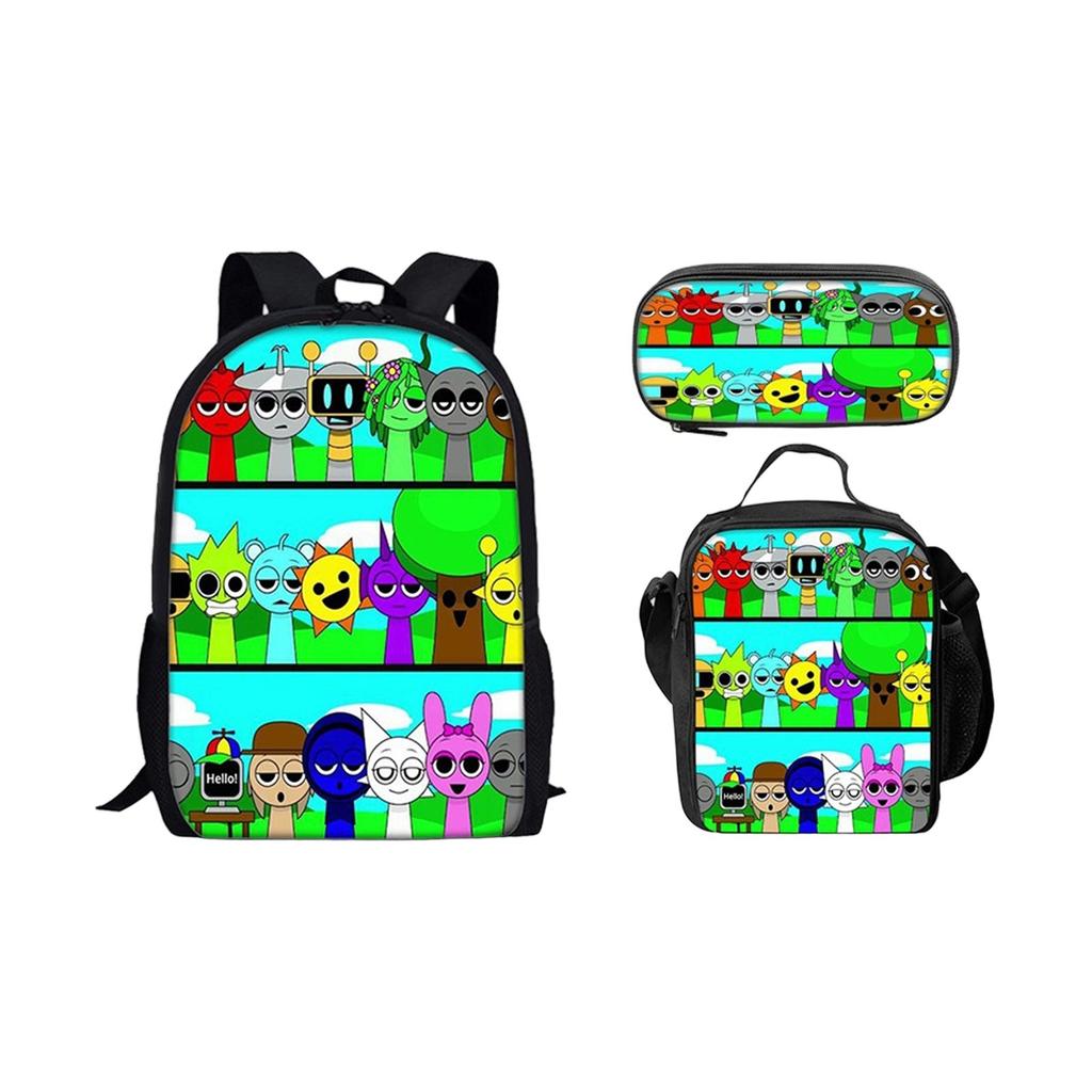 Box Printed Backpack Music Game Student Schoolbag Lunch Bag Pencil Case Set