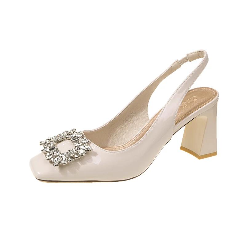 Ladies' High Heels With Square Buckle And Thick Heels, Square Toe And Shallow Mouth, Suitable For Skirts 2026 Sandalias De Mujer