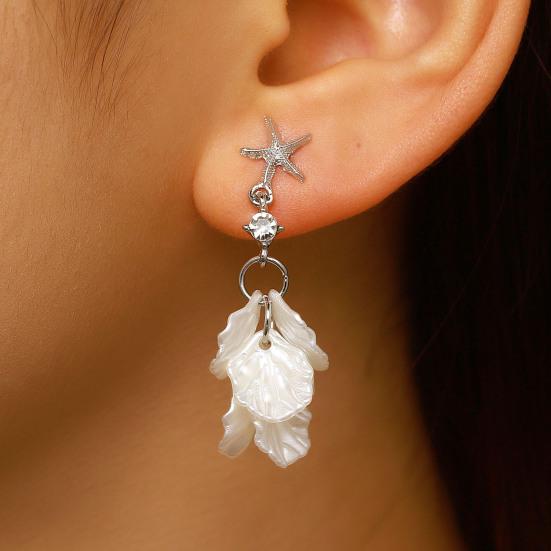 1 Paio Orecchini Pendenti da Donna Stile Francese Decorazione Stella Marina Conchiglia Petalo Charms Orecchini a Bottone Orecchini per Vacanze Estive Gioielli Regalo