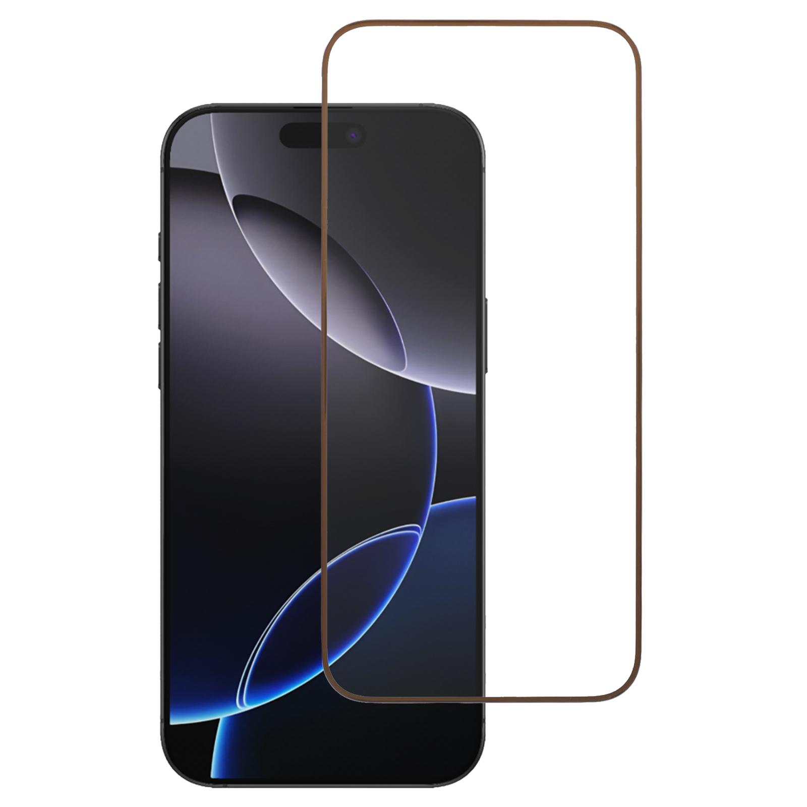 

For iPhone 16 Pro Max Tempered Glass Screen Protector 3D Curved Edge Electroplated Colored Frame Gold