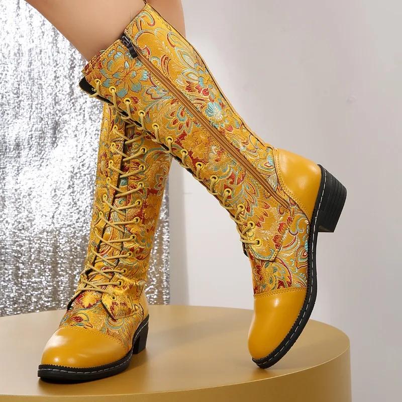 Fashion 2025 New Side Zipper Binding Ethnic Style Comfortable Temperament Women's Boots Middle Tube