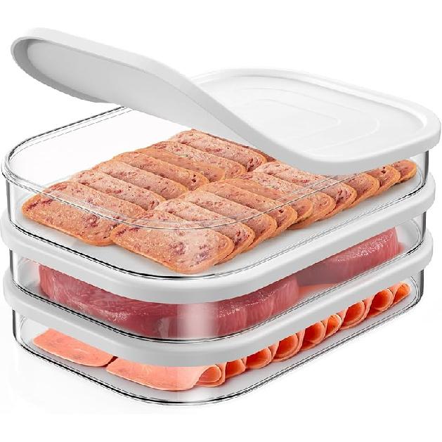 Refrigerator organizers and storage,deli Meat Container for Fridge,Stackable Food Storage Boxes with Lid for Cold Cuts,Bacon Lunch Meat Container for белый