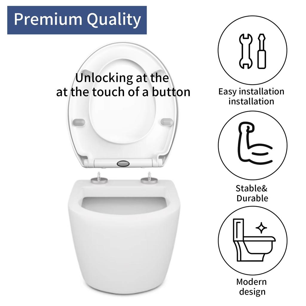Bidet Toilet Seat Lid Quiet-Close Heavy Duty Slow Close Bowl Seats Quick Release Easy Cleaning Removable Cover Pad O/U-shape