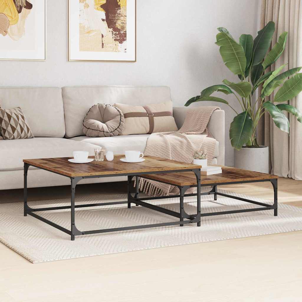 Coffee Table Set 2 pcs Reclaimed Wood Effect Wood Based Panel