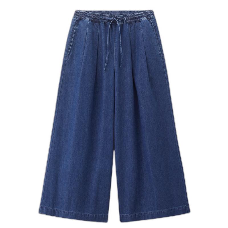 Giordano Women s Lightweight Cropped Wide-Leg Jeans with Drawstring & Elastic Waist XL