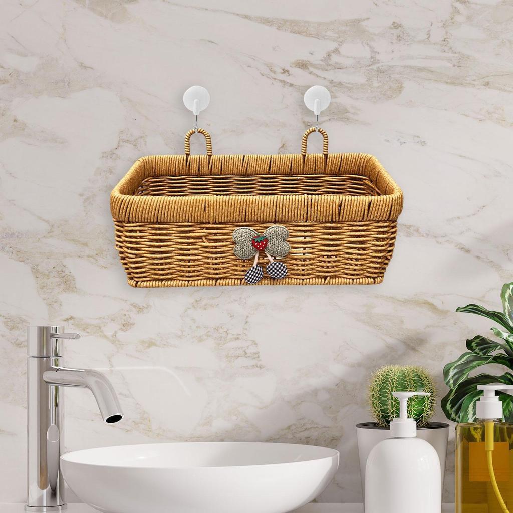 Hanging Storage Basket Imitation Rattan Portable Ornament Practical Container