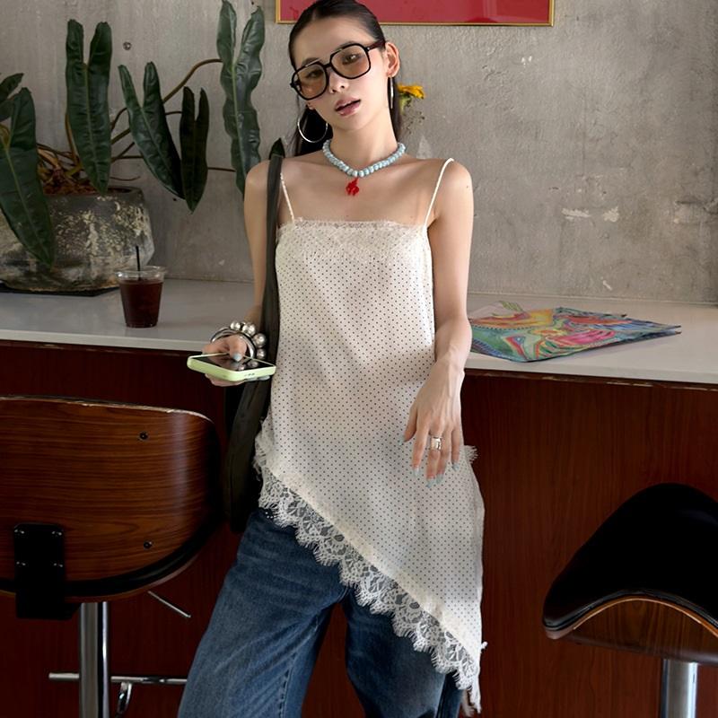 Irregular Lace Trim Vest Tank Top For Layering