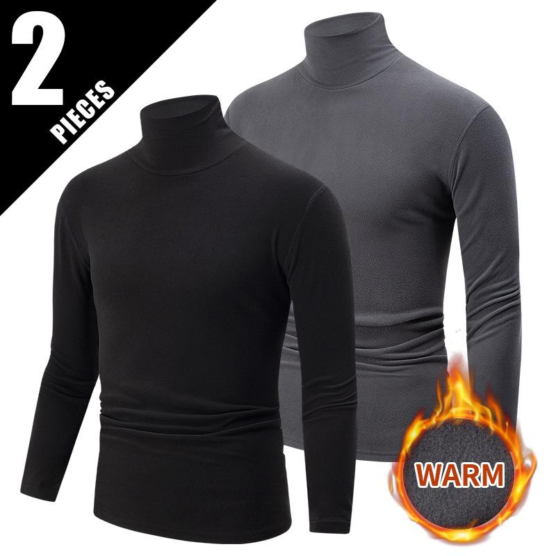 Simple Long-Sleeve Turtleneck Men's Work Long-Sleeve Top 3pcs Set, European and American Fashion Trend T-Shirt