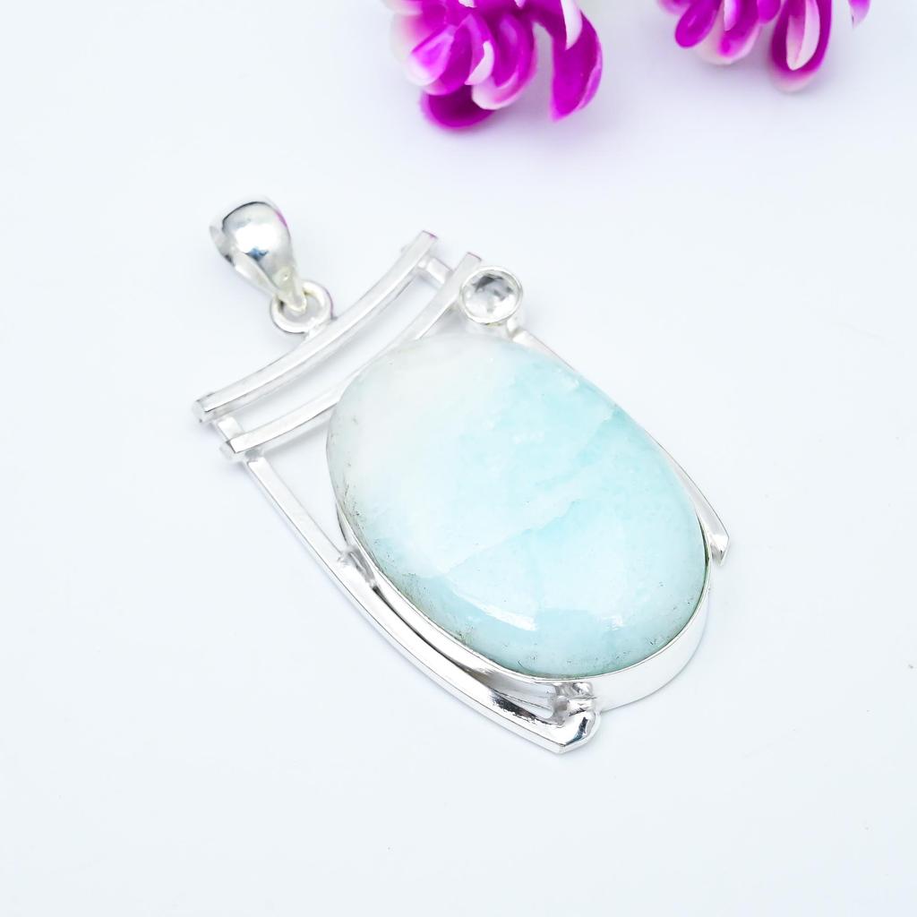 Scolecite, White Topaz 925 Solid Sterling Silver Pendant, Handmade Gemstone Pendant Jewelry, Gifts For Wife Brand New Pendant