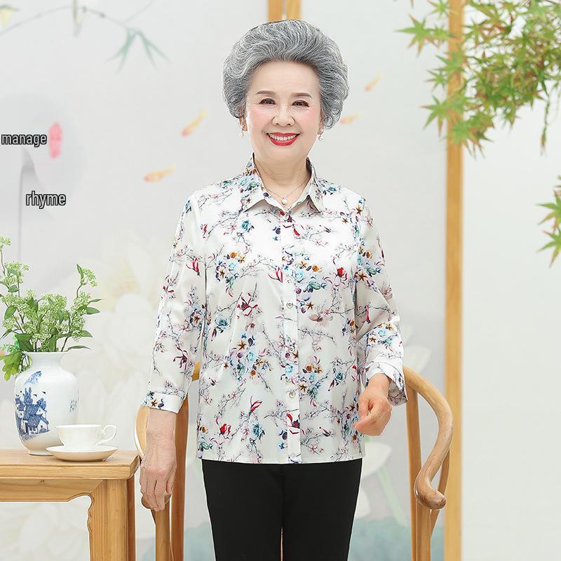 

Women s Floral Silk Shirt for Spring & Summer - Perfect for Mothers and Seniors 3XL (120-135 jin) красный