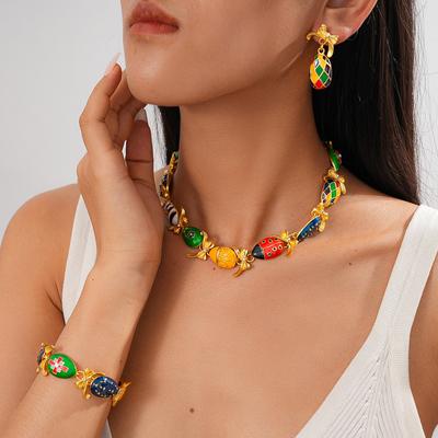 Retro Style Colorful Insect Necklace Medieval Exaggerated Bracelet Earrings Sweater Chain