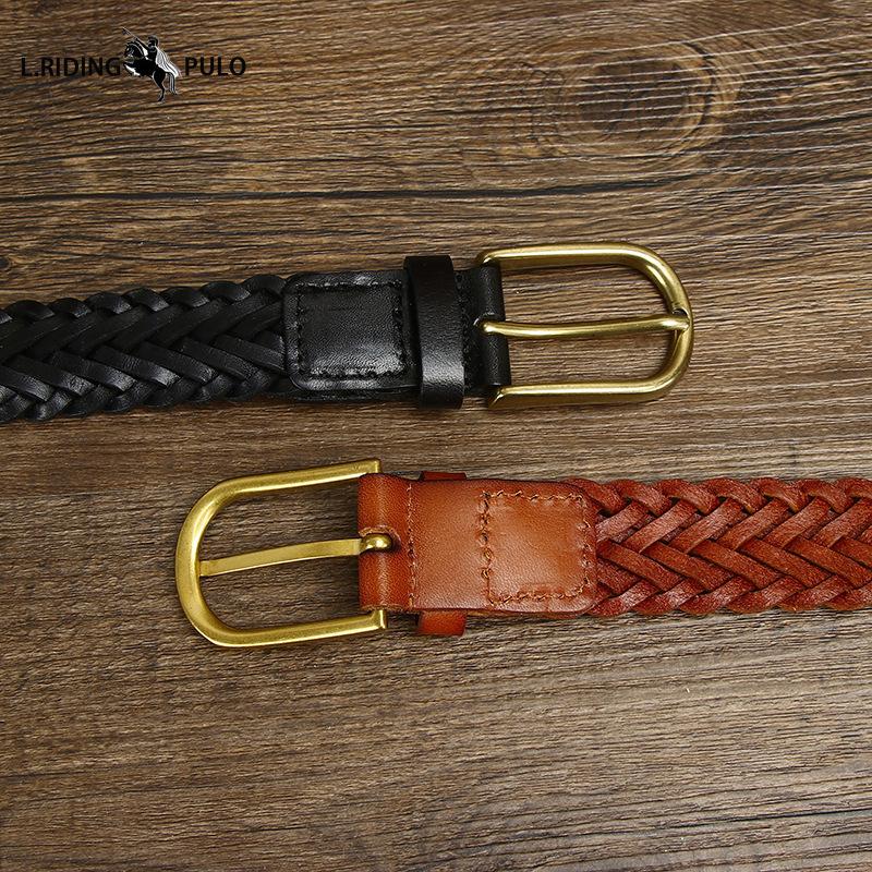 Men's Genuine Leather Braided Belt Cowhide Handmade Woven Pin Buckle Couple's Casual All-match Belt