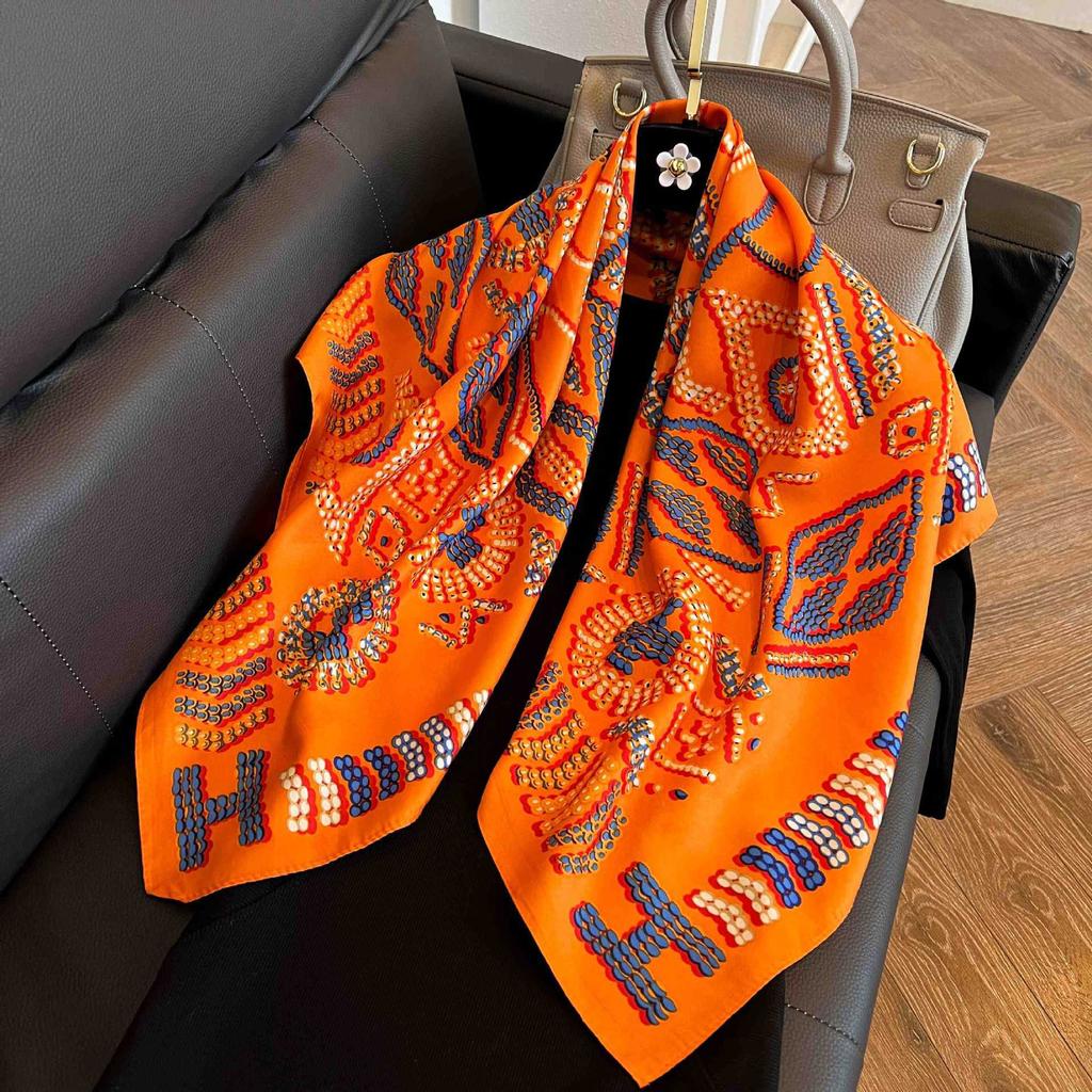 91Cm square scarf silk scarf women's new literary and fashion scarf accessories autumn and winter retro versatile shawl
