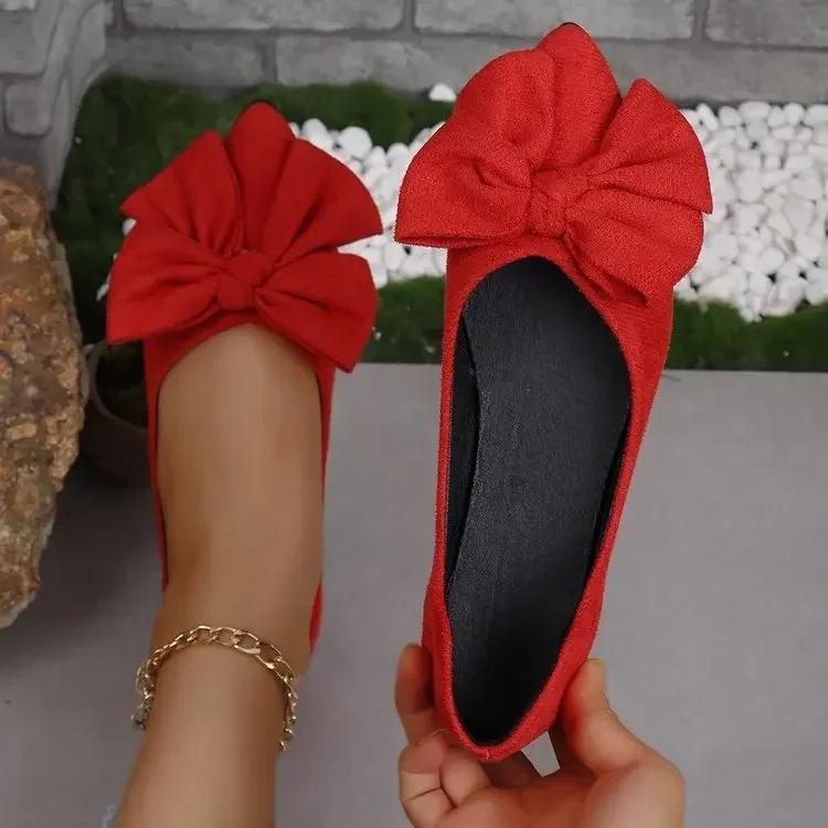 Spring New Style Pointed Toe Shallow Mouth Breathable Comfortable Casual Flat Shoes Wear-resistant Non-slip Bow Women's Loafers