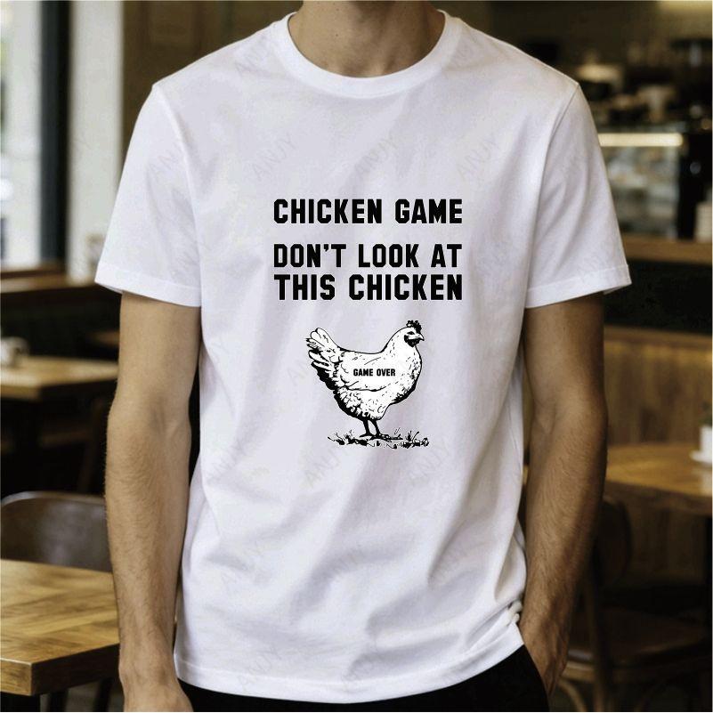 American Retro Fun Chicken Game Funny Hen Print Loose Short Sleeved Tshirt