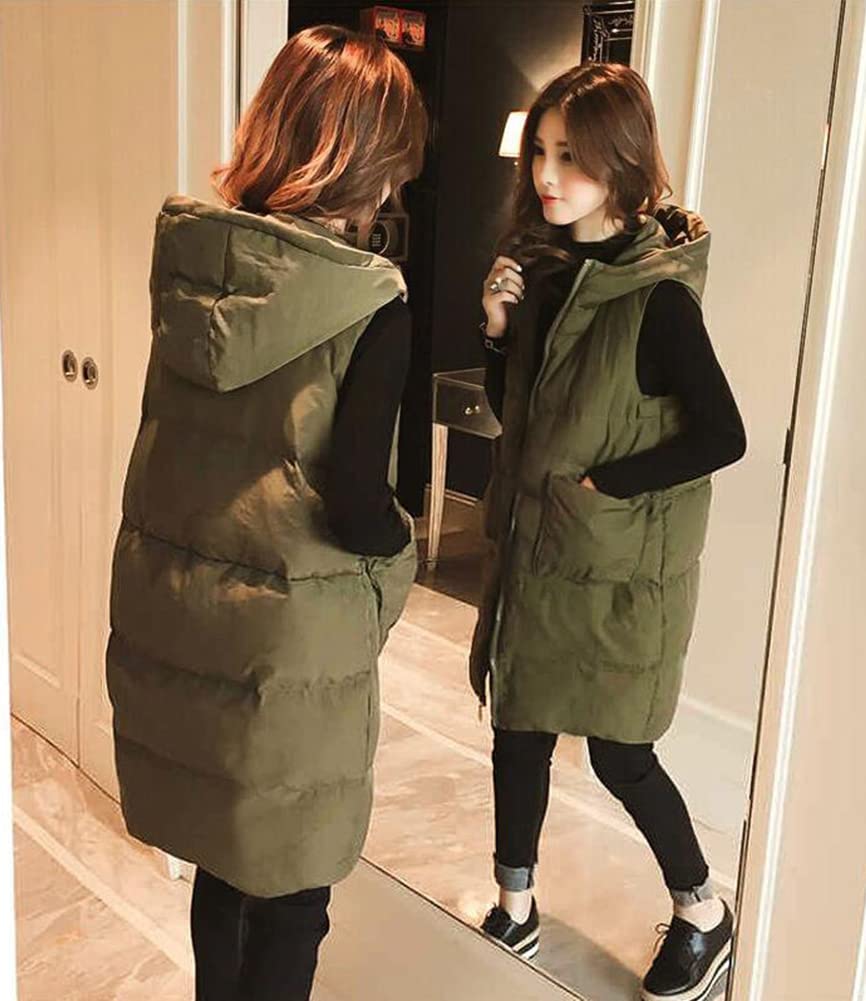 TASOGARA Down Perfect for Fall and Winter Women's Vest, Long, Padded, Lightweight, Hooded, (JP, Alphabet, M, Green)