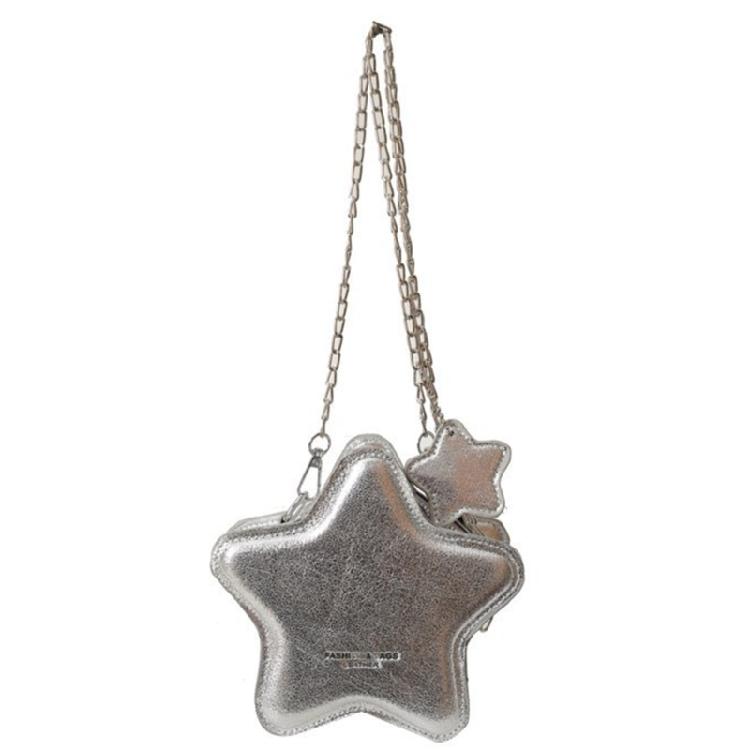 Женская наплечная сумка через плечо Металлическая ПУ кожа Звезда Маленький кошелек на молнии серебряный