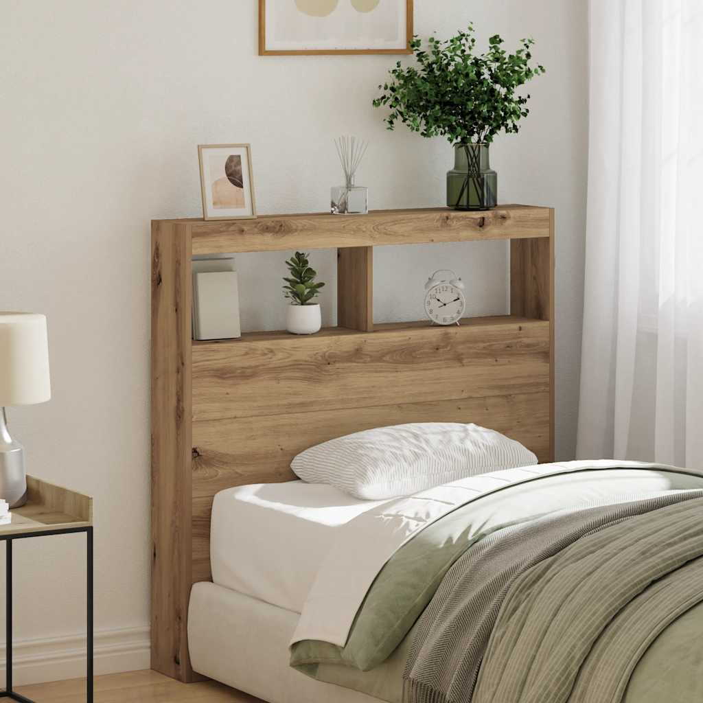 LED Headboard with Shelves Artisan Oak Finish 100 x 17 x 102 cm