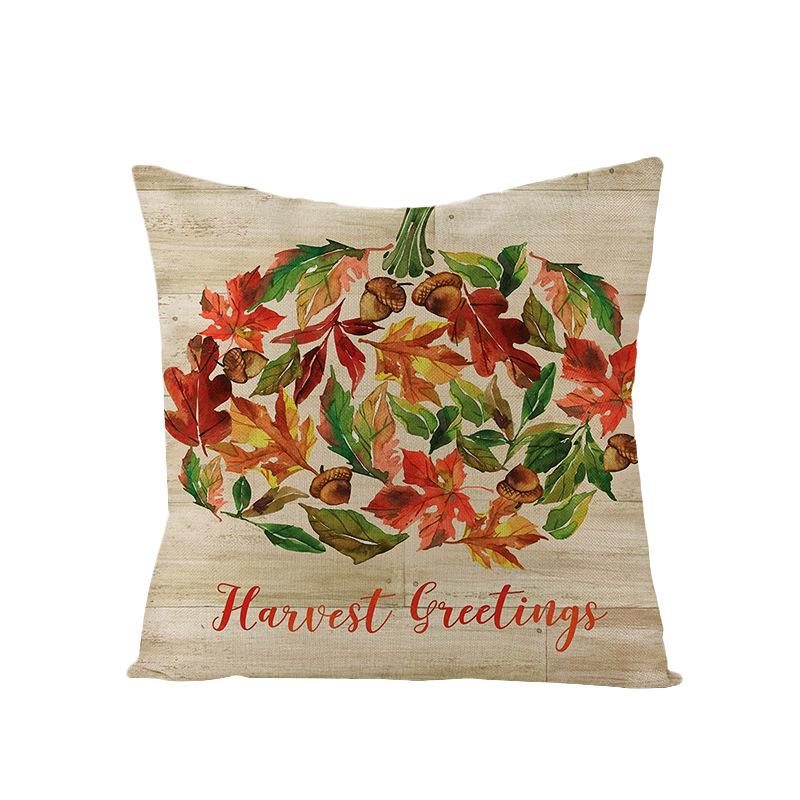 Thanksgiving Cushion Cover Pumpkin Print Harvest Polyester Cushion Cover Office Sofa Cushion Cover