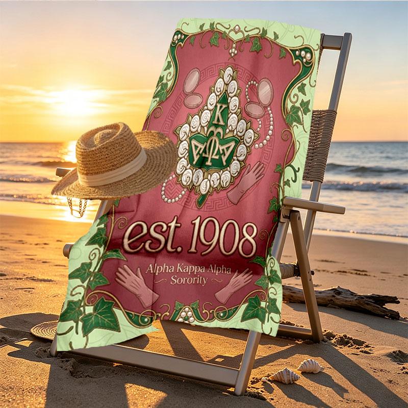 Alpha Kappa Alpha Print Beach Towel Design, Soft, Lightweight. for Home Bathroom, Spa, Pool, Yoga, Surfing, Camping, Gift for Family, Friend