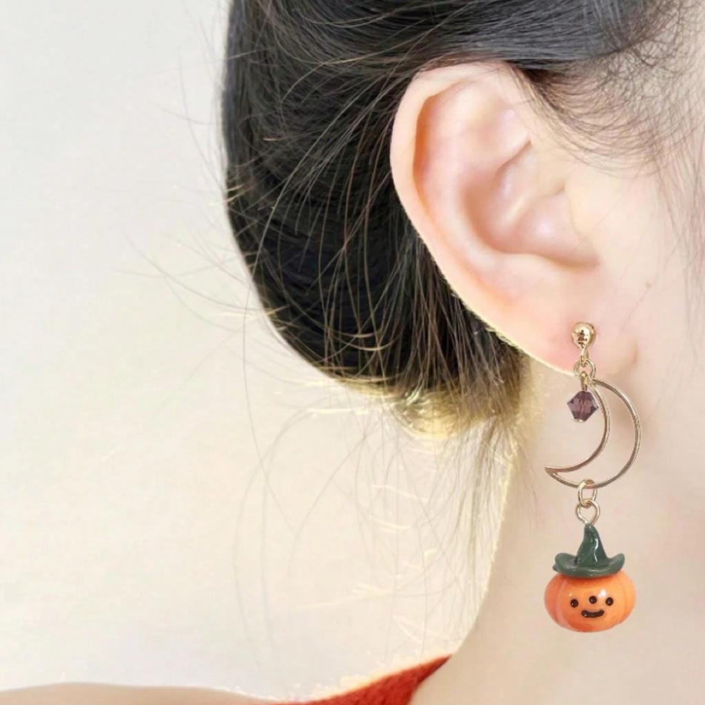 Cute Cartoon Ghost Pumpkin Dangle Earrings for Women Star Moon Asymmetrical Long Tassel Earrings Party Halloween  Gift