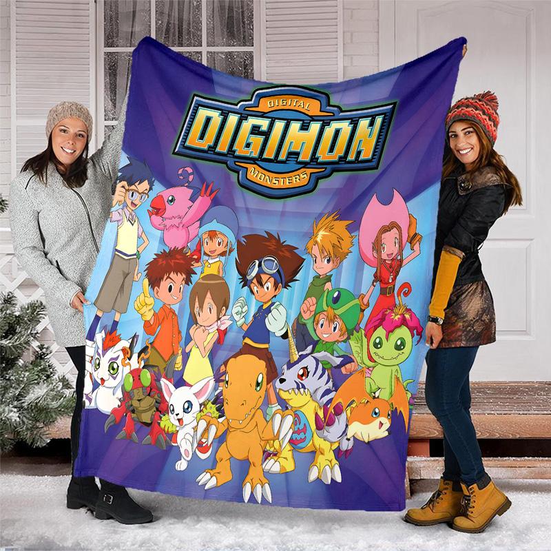 1pc Digimon Theme Blanket - Digital Print, Polyester, Cozy for All Seasons, Perfect for Outdoor, and Travel